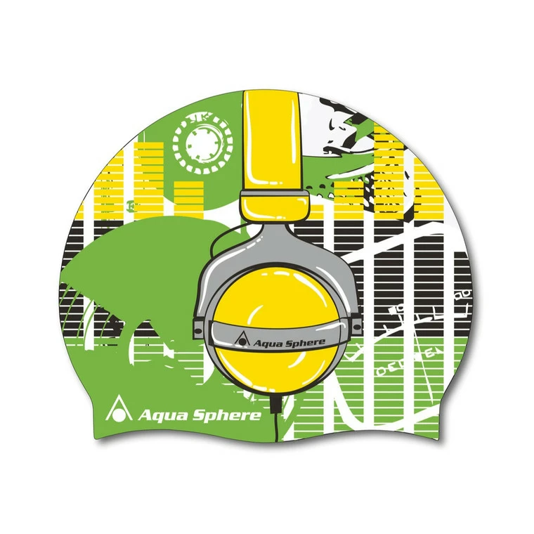 Aqua Sphere Headphones Graphic Silicone Swim Cap - 2017 1 Aqua Sphere Headphones Graphic Silicone Swim Cap - 2017